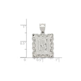 Sterling Silver Rectangle Pendant with Textured Letter E and Scroll Border