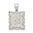 Sterling Silver Rectangle Pendant with Textured Letter E and Scroll Border