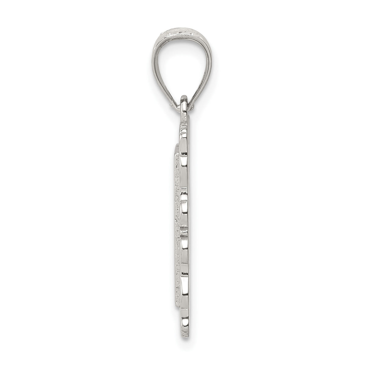 Sterling Silver Initial I Pendant with Textured Rectangle Frame and Scroll Design