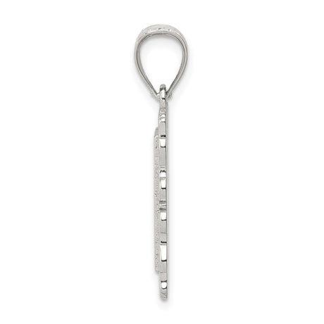 Sterling Silver Initial I Pendant with Textured Rectangle Frame and Scroll Design