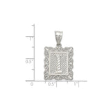 Sterling Silver Initial I Pendant with Textured Rectangle Frame and Scroll Design