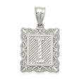 Sterling Silver Initial I Pendant with Textured Rectangle Frame and Scroll Design