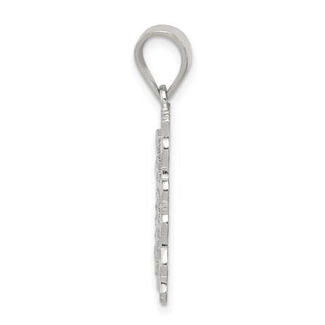 Sterling Silver Initial J Pendant with Scrollwork Border in Rectangle Frame