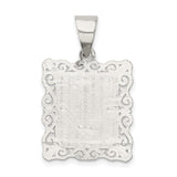 Sterling Silver Initial J Pendant with Scrollwork Border in Rectangle Frame