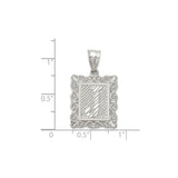 Sterling Silver Initial J Pendant with Scrollwork Border in Rectangle Frame