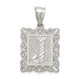 Sterling Silver Initial J Pendant with Scrollwork Border in Rectangle Frame