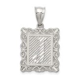 Sterling Silver Initial J Pendant with Scrollwork Border in Rectangle Frame