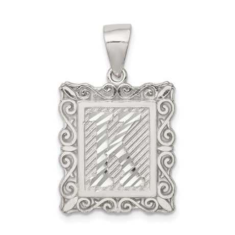 Sterling Silver Pendant, Ornate Initial K with Scrollwork Border, Vintage Monogram Charm