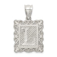 Sterling Silver Letter L Pendant with Textured Background and Scrollwork Border