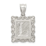 Sterling Silver Letter L Pendant with Textured Background and Scrollwork Border