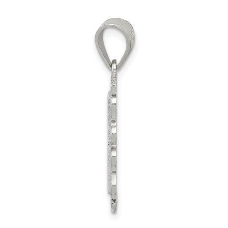 Sterling Silver Initial M Pendant with Scrollwork Border and Textured Background