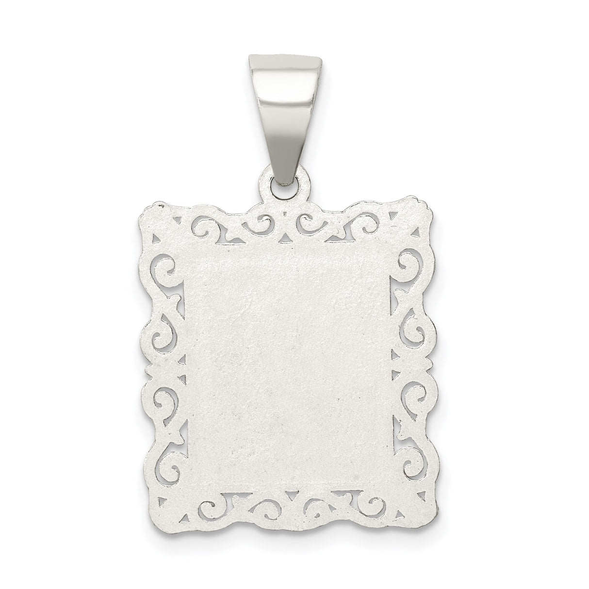 Sterling Silver Initial M Pendant with Scrollwork Border and Textured Background