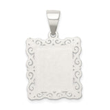 Sterling Silver Initial M Pendant with Scrollwork Border and Textured Background