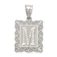 Sterling Silver Initial M Pendant with Scrollwork Border and Textured Background