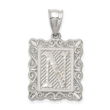 Sterling Silver Initial N Pendant with Textured Scroll Frame Monogram Charm