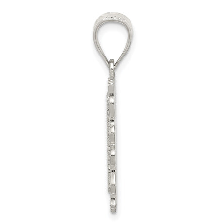 Sterling Silver Letter G Pendant with Textured Rectangle Frame and Scroll Detailing