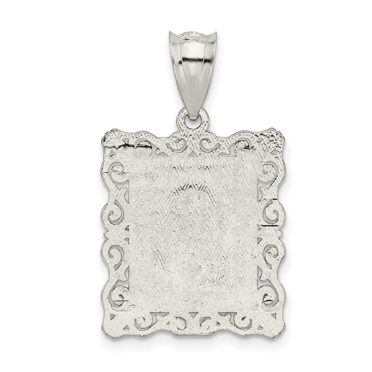 Sterling Silver Letter G Pendant with Textured Rectangle Frame and Scroll Detailing