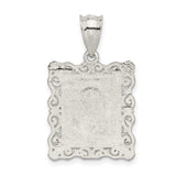 Sterling Silver Letter G Pendant with Textured Rectangle Frame and Scroll Detailing