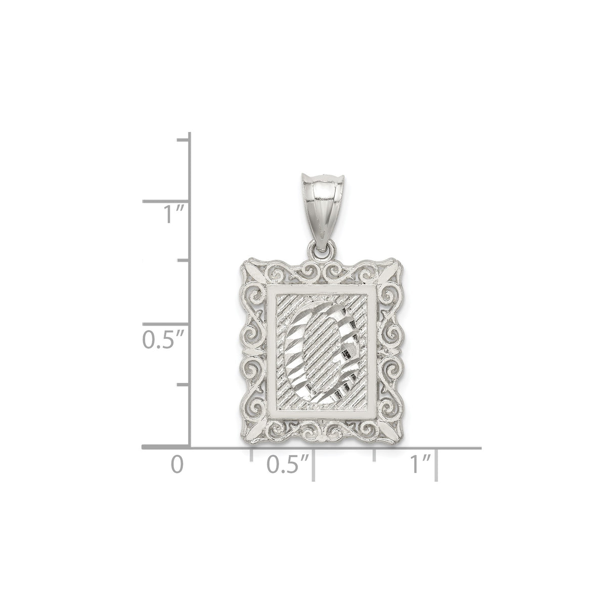 Sterling Silver Letter G Pendant with Textured Rectangle Frame and Scroll Detailing