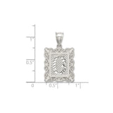 Sterling Silver Letter G Pendant with Textured Rectangle Frame and Scroll Detailing