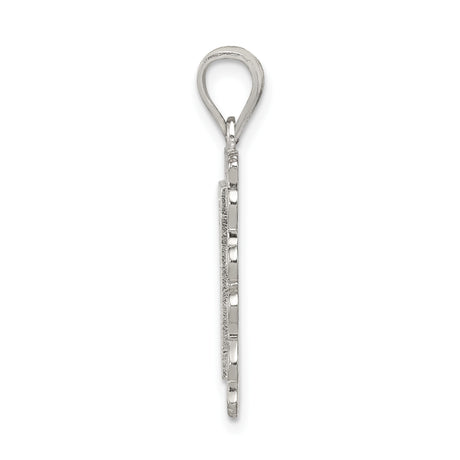 Sterling Silver Rectangular Pendant with Letter P, Textured Background, Scroll Border