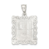 Sterling Silver Rectangular Pendant with Letter P, Textured Background, Scroll Border