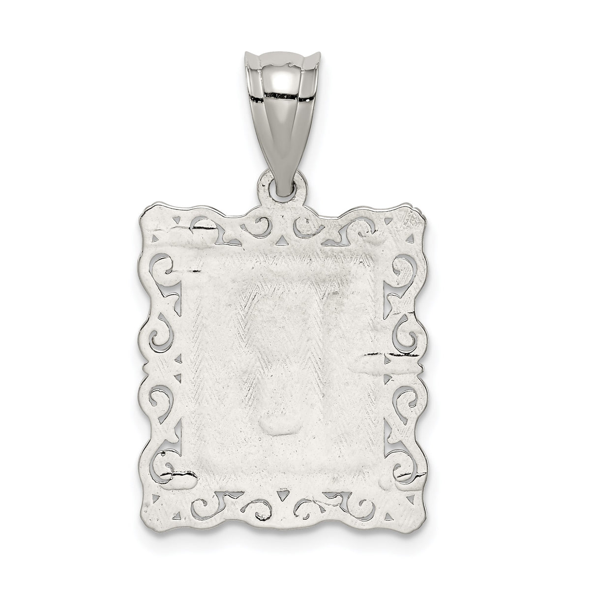 Sterling Silver Pendant, Initial R with Textured Striped Design and Ornate Scroll Frame
