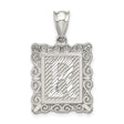 Sterling Silver Pendant, Initial R with Textured Striped Design and Ornate Scroll Frame