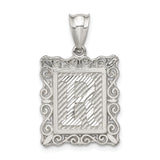 Sterling Silver Pendant, Initial R with Textured Striped Design and Ornate Scroll Frame