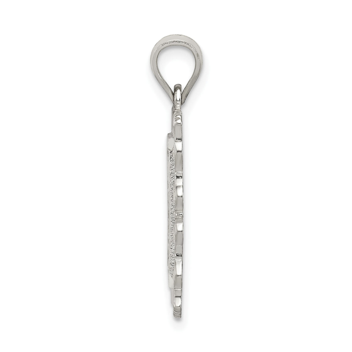 Sterling Silver Initial S Pendant with Scrollwork Border and Textured Letter Charm