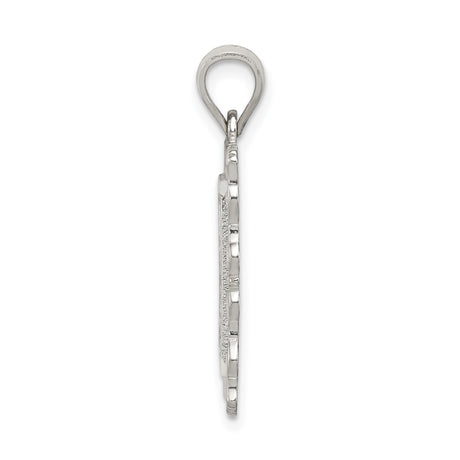 Sterling Silver Initial S Pendant with Scrollwork Border and Textured Letter Charm