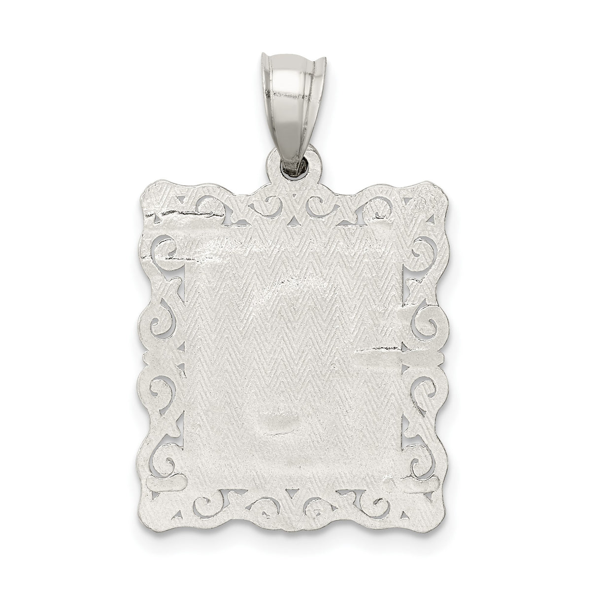 Sterling Silver Initial S Pendant with Scrollwork Border and Textured Letter Charm