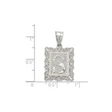 Sterling Silver Initial S Pendant with Scrollwork Border and Textured Letter Charm