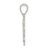 Sterling Silver Initial Pendant T with Textured Diagonal Cut and Scroll Border