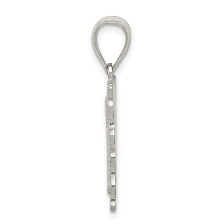 Sterling Silver Initial Pendant T with Textured Diagonal Cut and Scroll Border