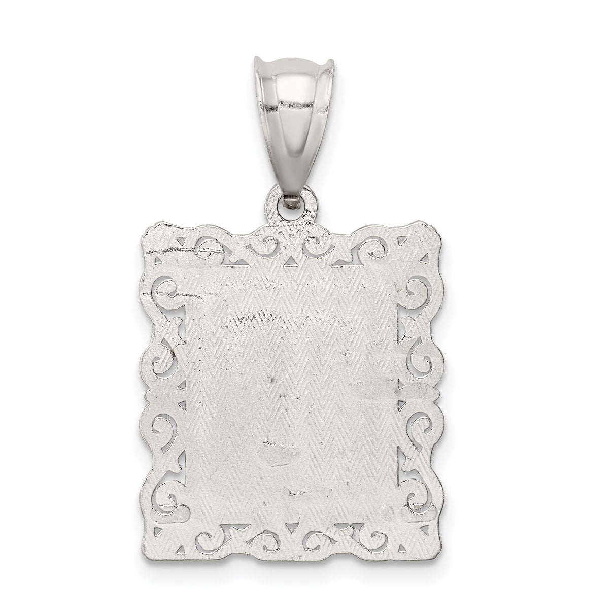 Sterling Silver Initial Pendant T with Textured Diagonal Cut and Scroll Border