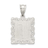 Sterling Silver Initial Pendant T with Textured Diagonal Cut and Scroll Border
