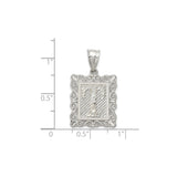 Sterling Silver Initial Pendant T with Textured Diagonal Cut and Scroll Border