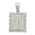 Sterling Silver Initial Pendant T with Textured Diagonal Cut and Scroll Border