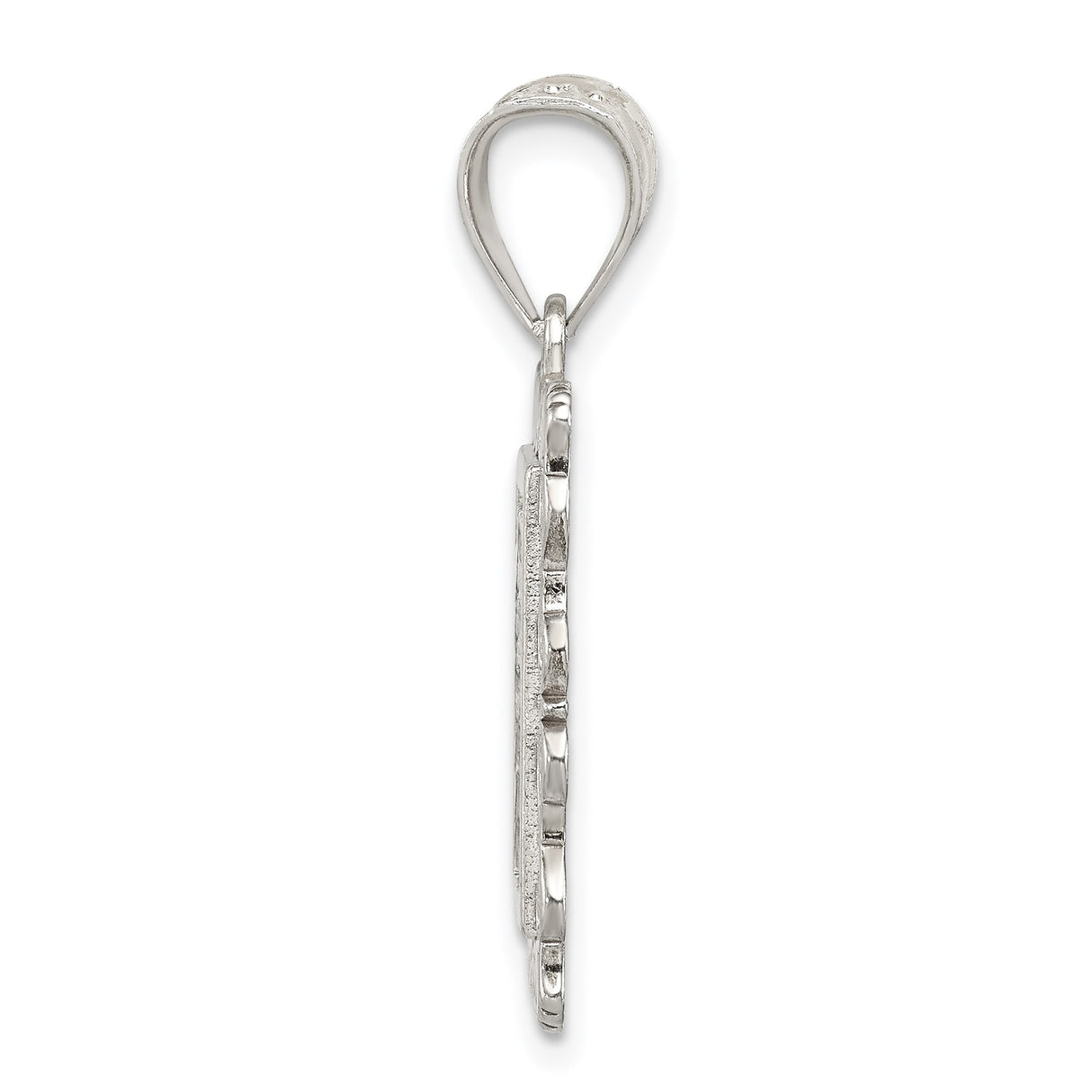 Sterling Silver Letter V Pendant with Textured Border and Scrollwork Design