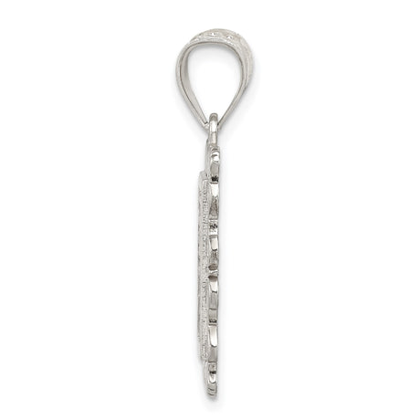 Sterling Silver Letter V Pendant with Textured Border and Scrollwork Design