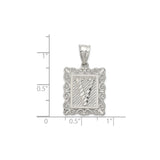 Sterling Silver Letter V Pendant with Textured Border and Scrollwork Design
