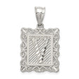 Sterling Silver Letter V Pendant with Textured Border and Scrollwork Design