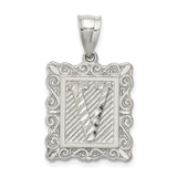 Sterling Silver Letter V Pendant with Textured Border and Scrollwork Design