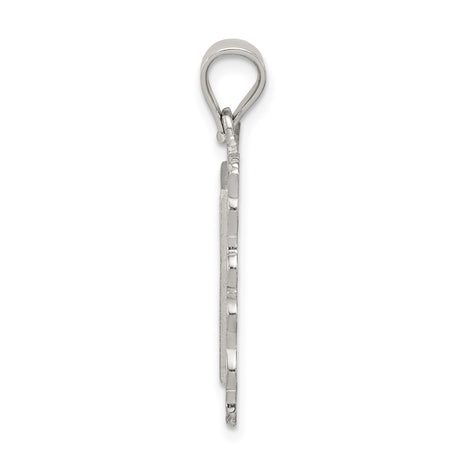 Sterling Silver Initial W Pendant, Rectangle Letter Charm with Scrollwork Border