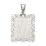 Sterling Silver Initial W Pendant, Rectangle Letter Charm with Scrollwork Border