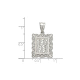 Sterling Silver Initial W Pendant, Rectangle Letter Charm with Scrollwork Border
