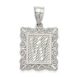 Sterling Silver Initial W Pendant, Rectangle Letter Charm with Scrollwork Border