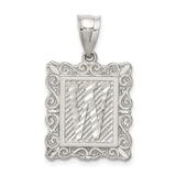 Sterling Silver Initial W Pendant, Rectangle Letter Charm with Scrollwork Border
