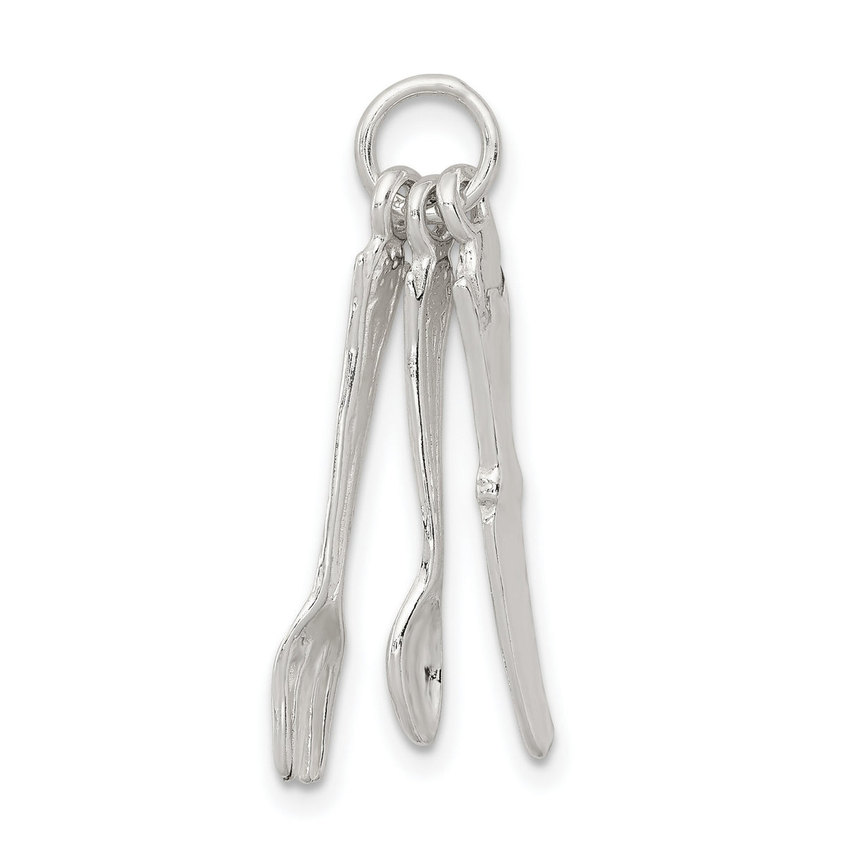 Knife Fork and Spoon 28x10mm Charm Pendant in Real 925 Sterling Silver
